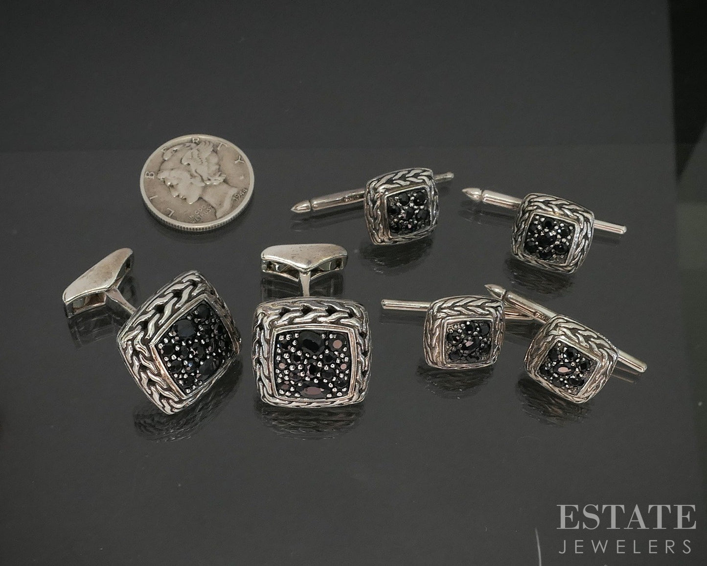 Sterling John Hardy Lava Black Sapphire Cufflinks & Shirt Stud Set 28.4g p17191