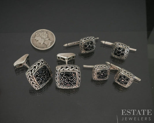 Sterling John Hardy Lava Black Sapphire Cufflinks & Shirt Stud Set 28.4g p17191