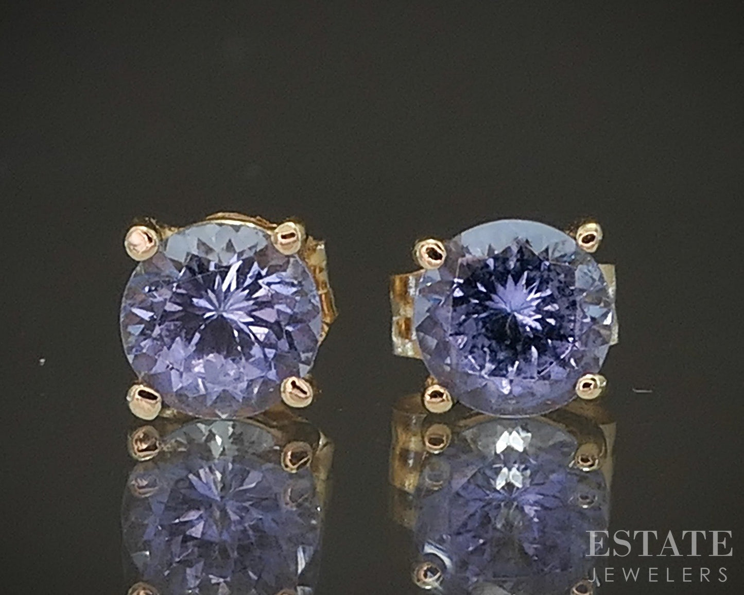 14k Yellow Gold Round Natural Tanzanite Stud Earrings 0.8g p16569b