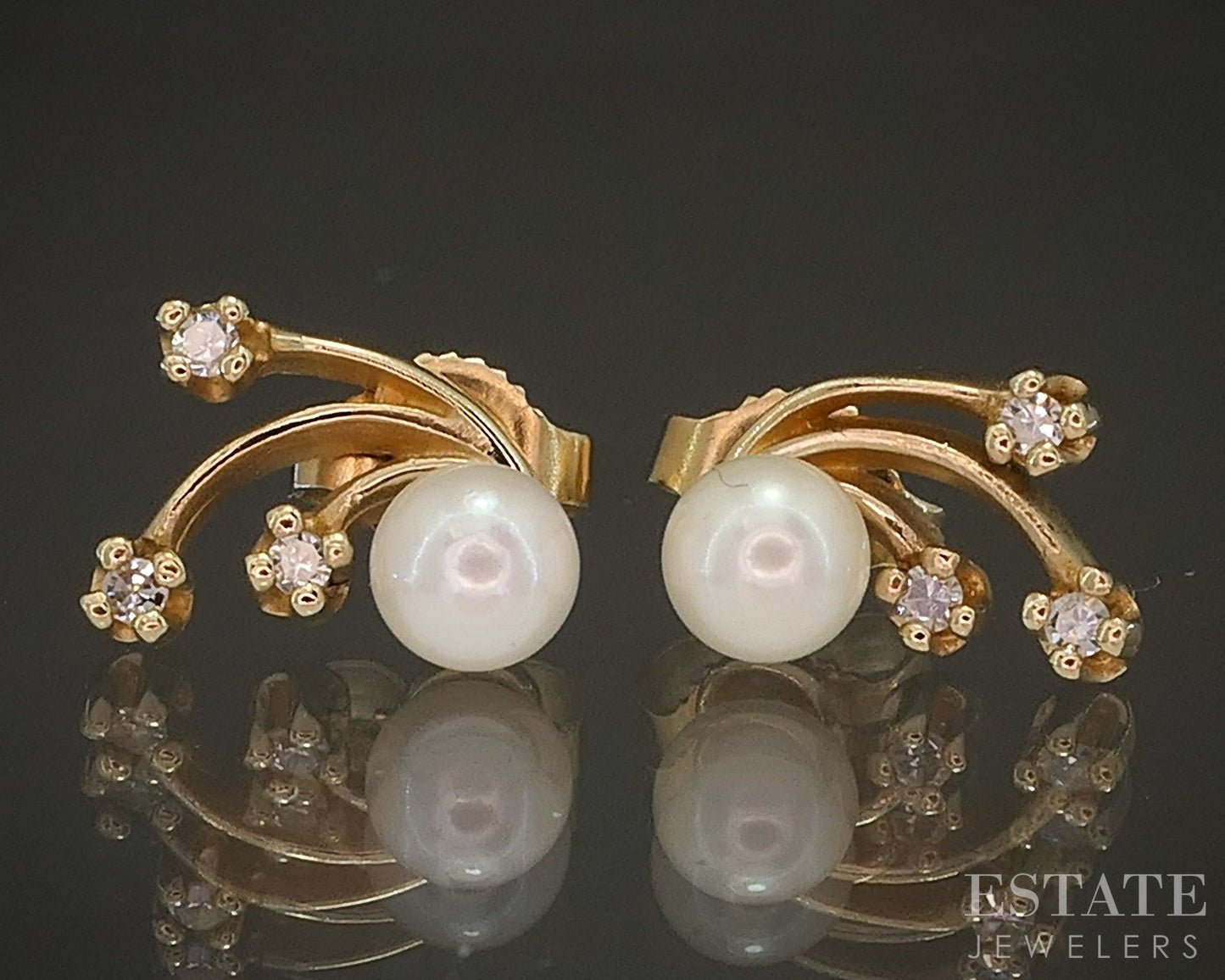 14k Yellow Gold Cultured Pearl & Diamond Spray Stud Earrings 1.4g p16570b