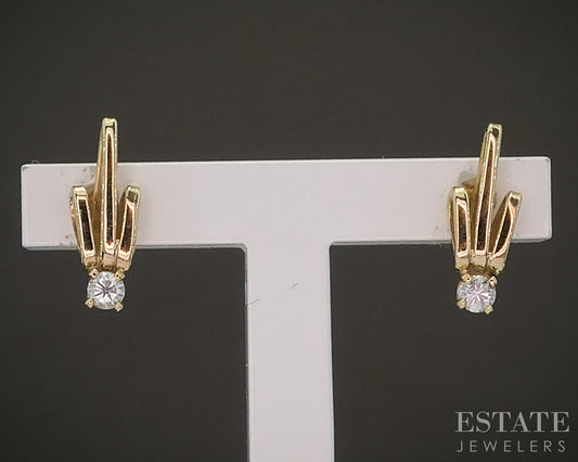 14k Yellow Gold Natural .02ctw Diamond Bar Stud Earrings 0.9g p16705b