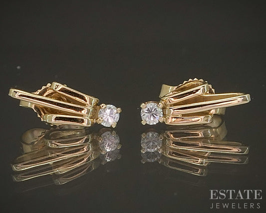 14k Yellow Gold Natural .02ctw Diamond Bar Stud Earrings 0.9g p16705b