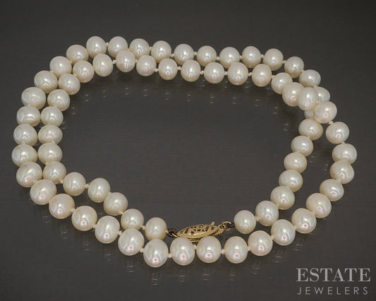 14k Yellow Gold 7mm Freshwater Pearl Ladies Necklace 18.5"L p16216b