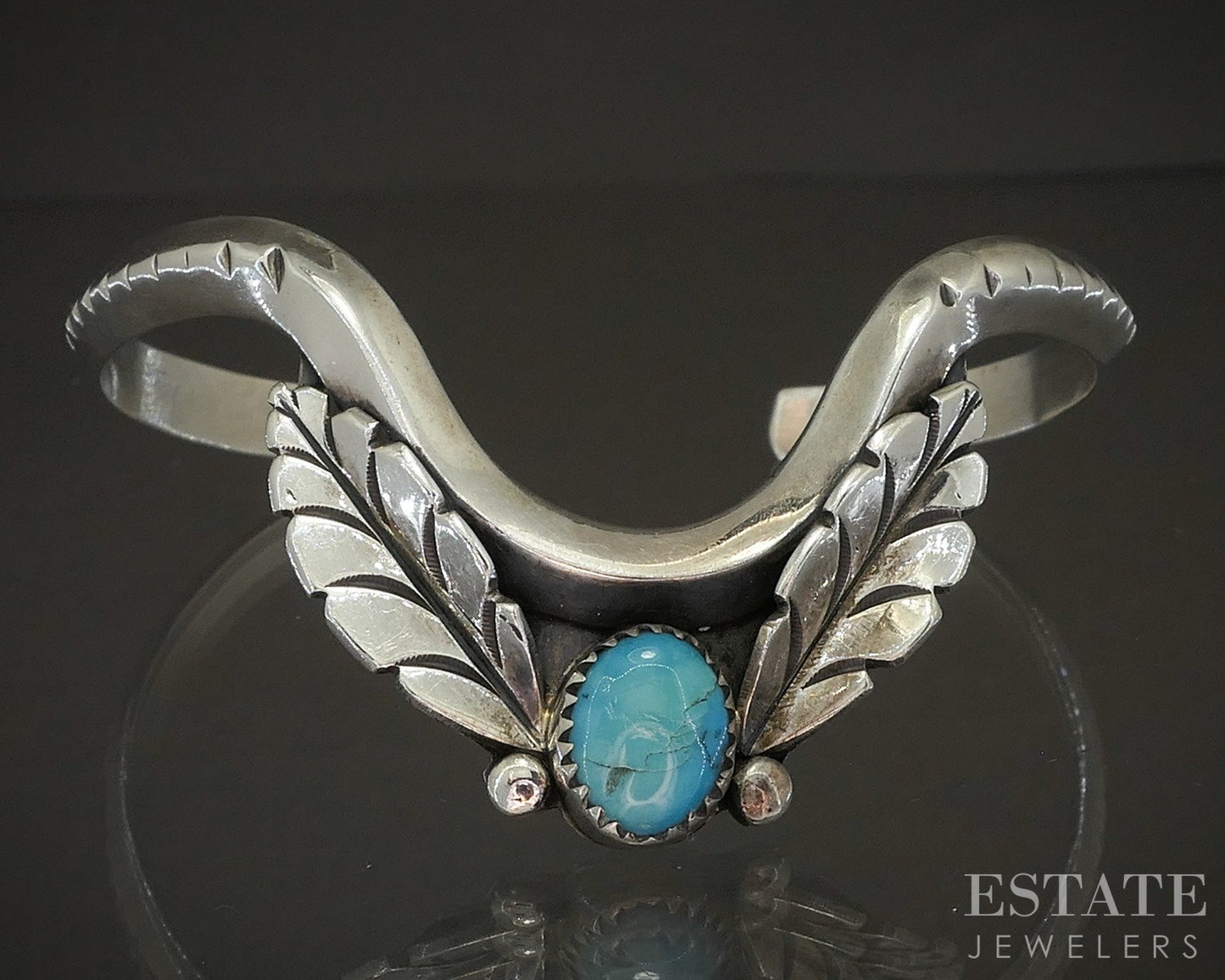 Vintage Sterling Natural Turquoise Navajo J. Spencer Cuff Bracelet 19.7g p16578b