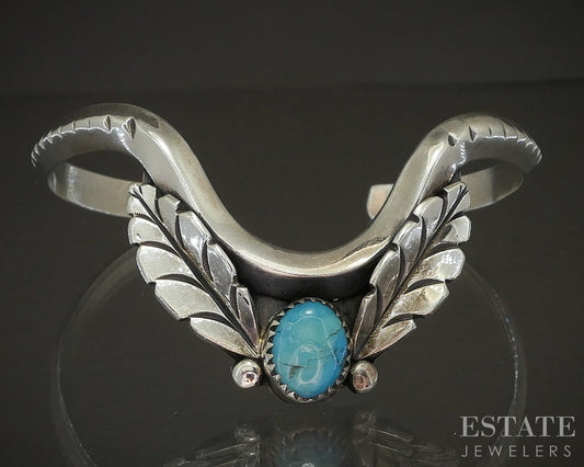 Vintage Sterling Natural Turquoise Navajo J. Spencer Cuff Bracelet 19.7g p16578b