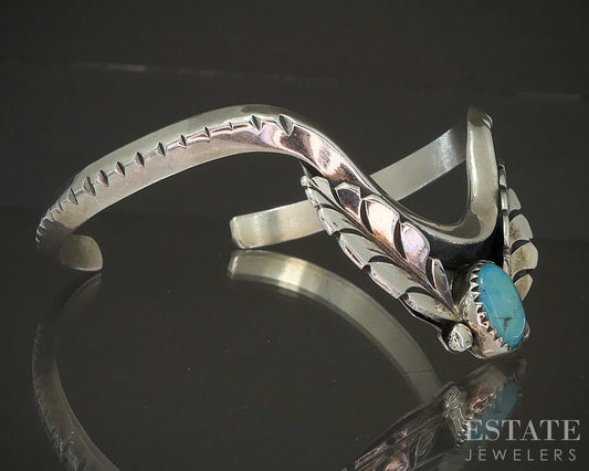 Vintage Sterling Natural Turquoise Navajo J. Spencer Cuff Bracelet 19.7g p16578b