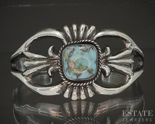 Sterling Sandcast Turquoise Navajo Arthur J. Williams Cuff Bracelet p16253b