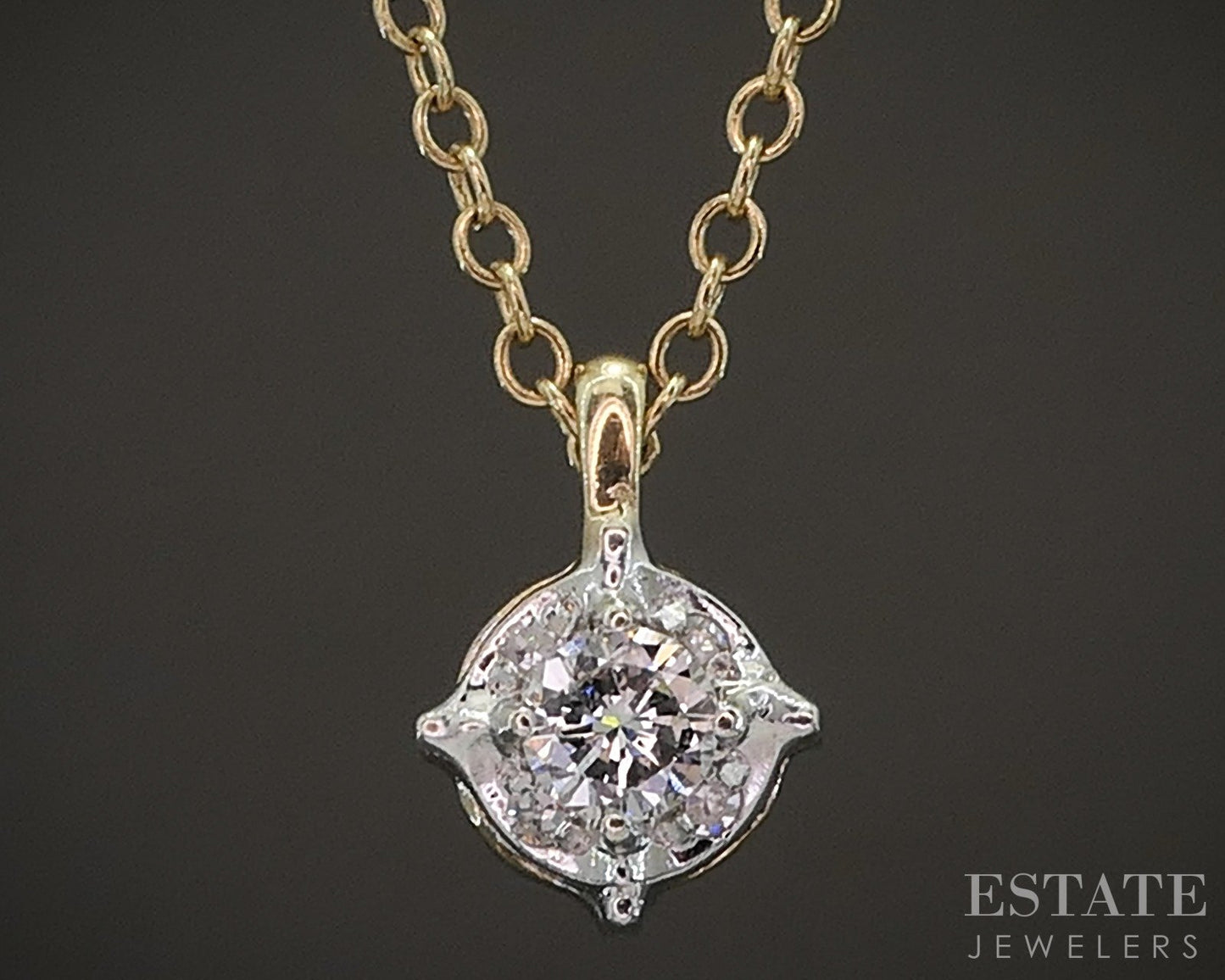 Vintage 14k Yellow & White Gold Natural Diamond Necklace 1.8g 16"L p16291b
