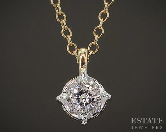Vintage 14k Yellow & White Gold Natural Diamond Necklace 1.8g 16"L p16291b