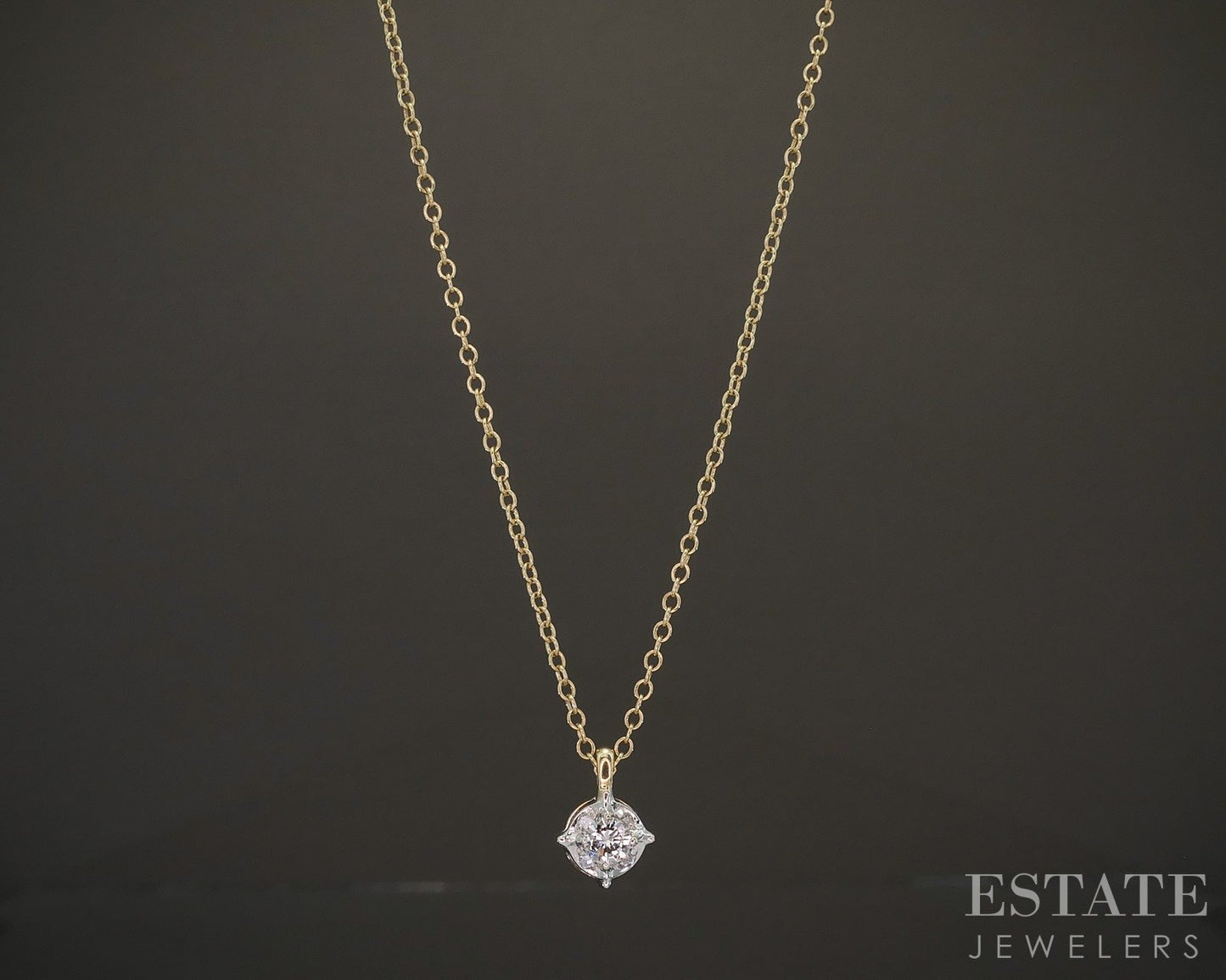 Vintage 14k Yellow & White Gold Natural Diamond Necklace 1.8g 16"L p16291b