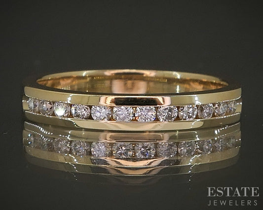 14k Yellow Gold Round Natural .18ctw Diamond Ladies Wedding Band 3.5g p16574b