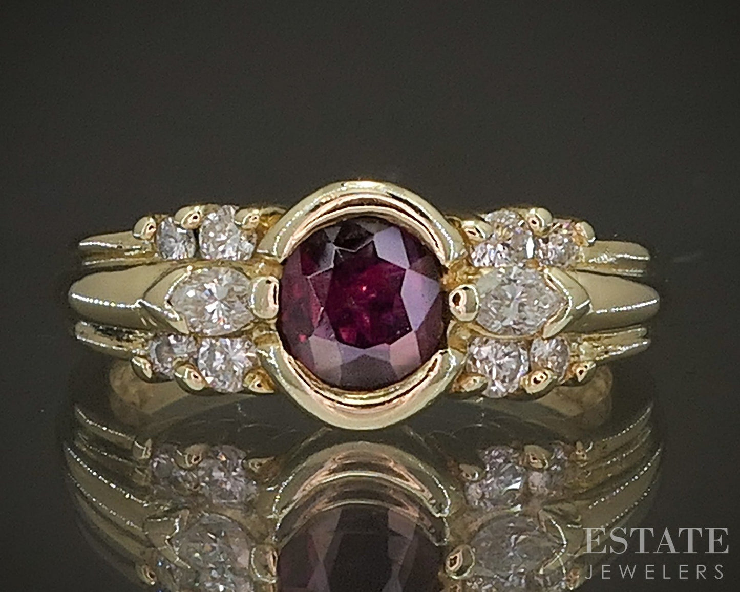 14k Yellow Gold Round Natural Ruby & Diamond Ladies Ring 4.3g p16781b