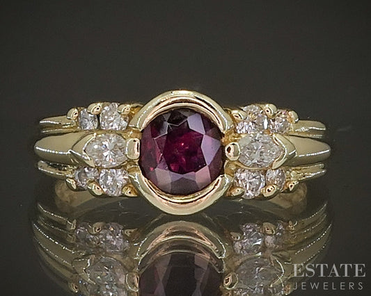 14k Yellow Gold Round Natural Ruby & Diamond Ladies Ring 4.3g p16781b