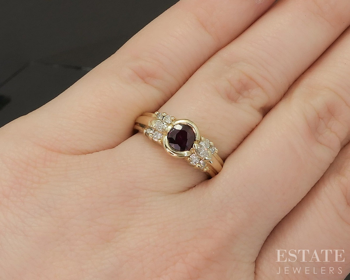 14k Yellow Gold Round Natural Ruby & Diamond Ladies Ring 4.3g p16781b