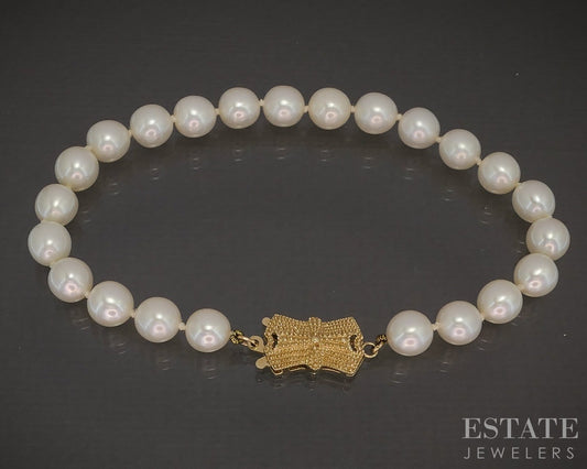 14k Yellow Gold Blue Lagoon Mikimoto 6.5mm Akoya Pearl Bracelet 7.25"L p16808b