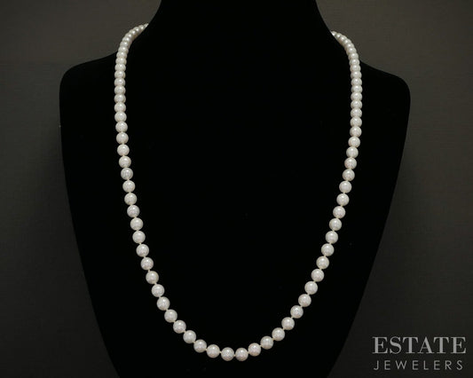14k Yellow Gold 6mm Cultured Pearl Ladies Necklace 24"L p16778b