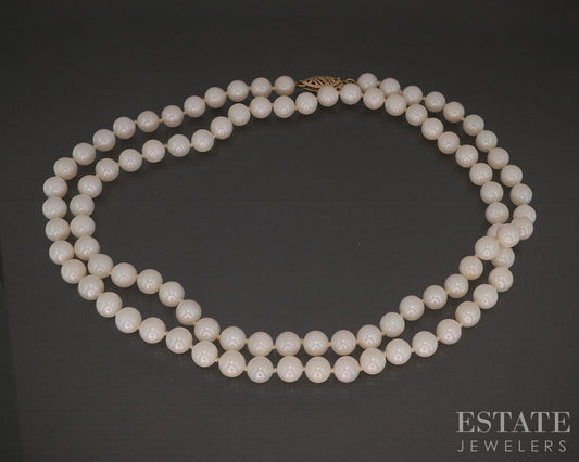 14k Yellow Gold 6mm Cultured Pearl Ladies Necklace 24"L p16778b
