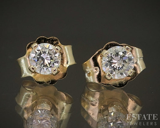 14k Yellow Gold Round Natural .20ctw Diamond Stud Earrings p16370b