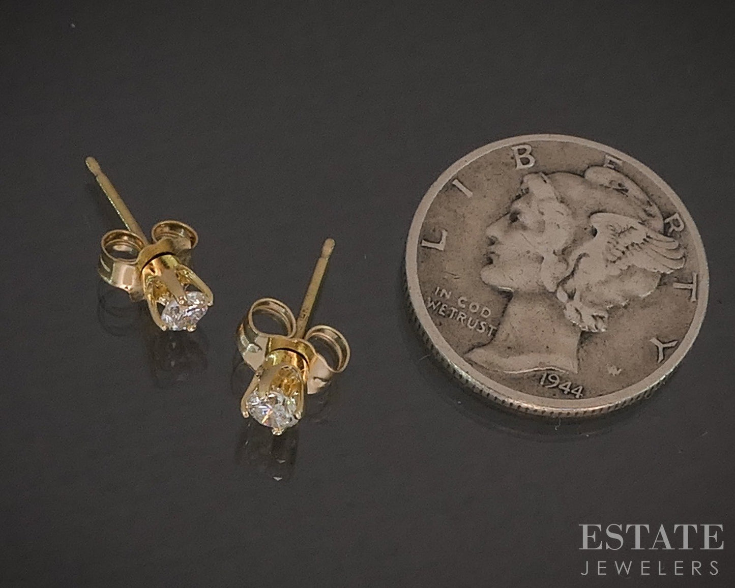 14k Yellow Gold Round Natural .20ctw Diamond Stud Earrings p16370b