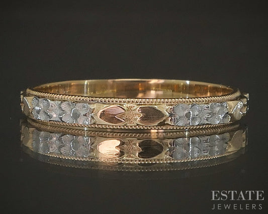 Antique 14k Yellow & White Gold 2.6mm Engraved Ladies Wedding Band 1.9g p16458b