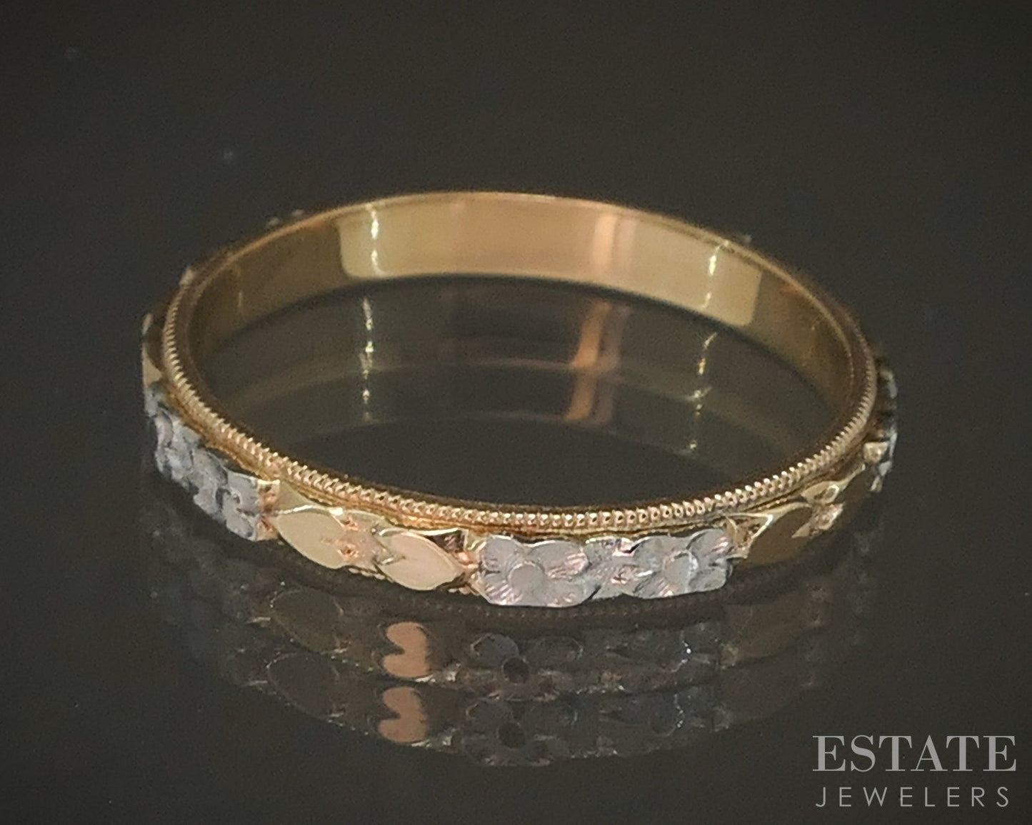 Antique 14k Yellow & White Gold 2.6mm Engraved Ladies Wedding Band 1.9g p16458b