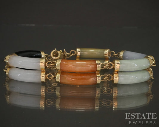 Antique 14k Yellow Gold Natural Multi Colored Jade Bracelet 31.9g 7.5"L p21683b