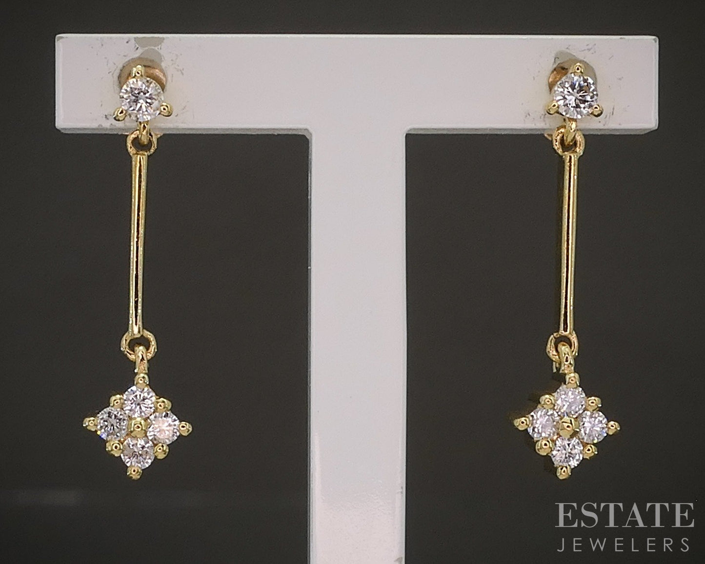 18k Yellow Gold Natural .13ctw Diamond Cluster Dangle Earrings 1.6g p15973b
