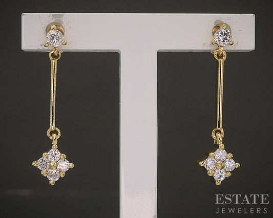 18k Yellow Gold Natural .13ctw Diamond Cluster Dangle Earrings 1.6g p15973b