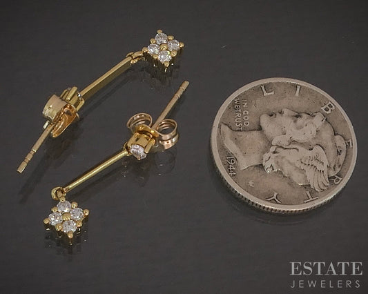 18k Yellow Gold Natural .13ctw Diamond Cluster Dangle Earrings 1.6g p15973b