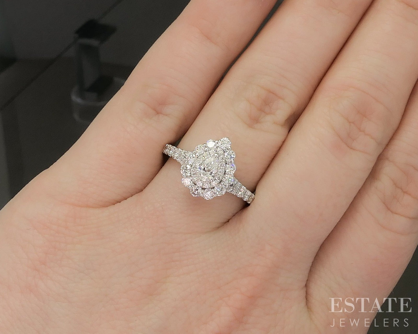 14k White Gold Pear Natural .75ctw Diamond Halo Engagement Ring 3.9g p16194b