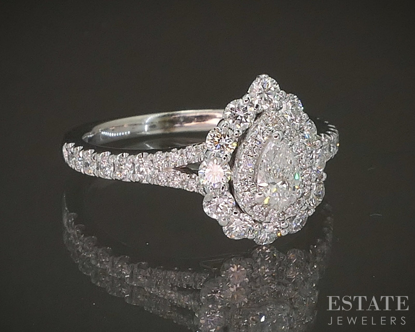 14k White Gold Pear Natural .75ctw Diamond Halo Engagement Ring 3.9g p16194b