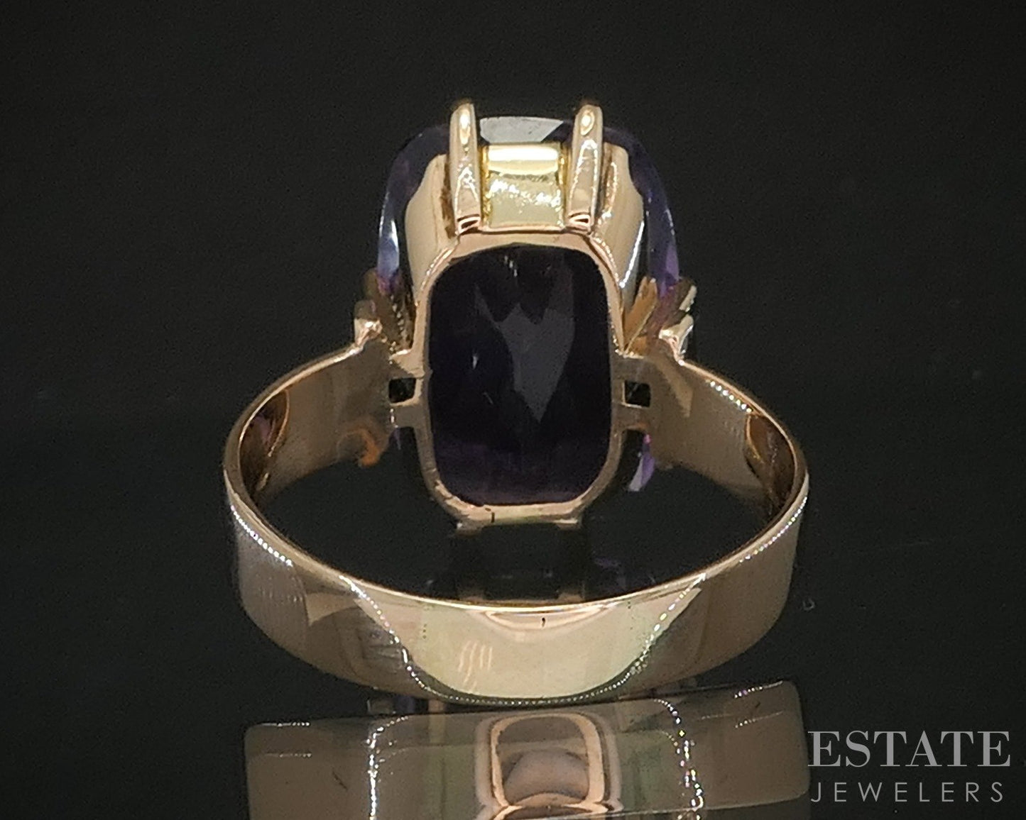 Antique Victorian 10k Rose Gold Cushion Natural Amethyst Filigree Ring 5g p16769