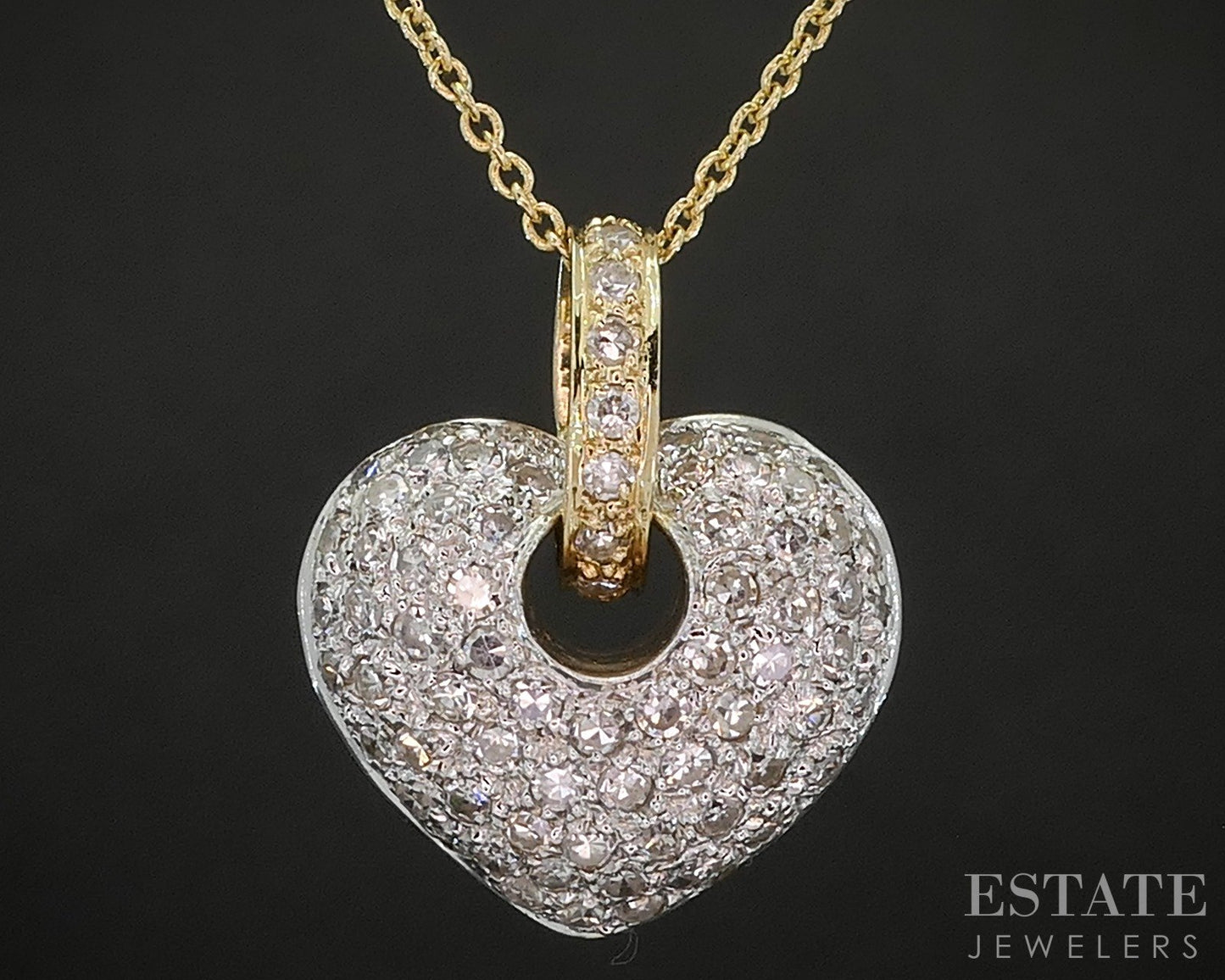 14k Yellow Gold Natural .50ctw Diamond Puffy Heart Necklace 6.7g 18"L p16771