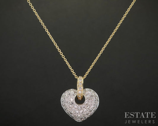 14k Yellow Gold Natural .50ctw Diamond Puffy Heart Necklace 6.7g 18"L p16771