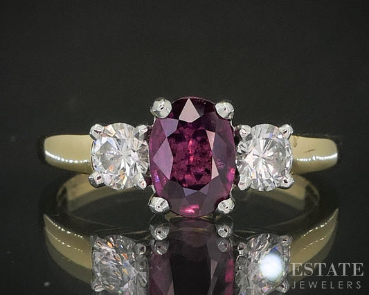 18k Yellow Gold Oval Cut Natural Ruby & Diamond Ladies Ring 4.4g p18236