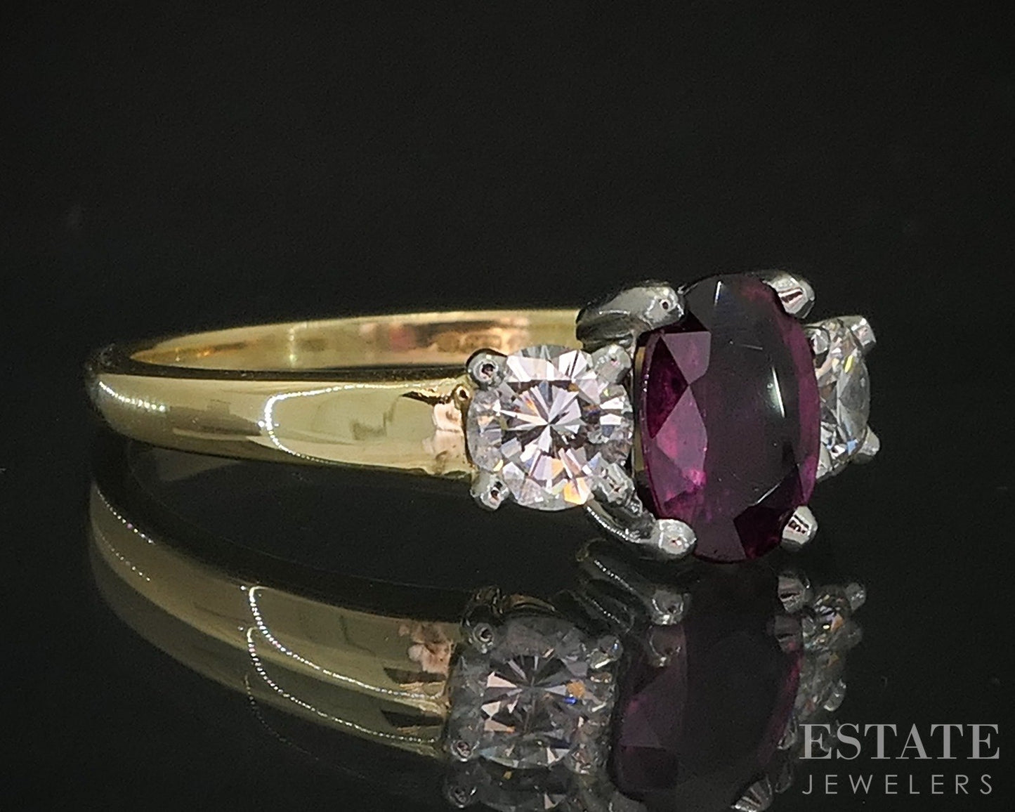 18k Yellow Gold Oval Cut Natural Ruby & Diamond Ladies Ring 4.4g p18236