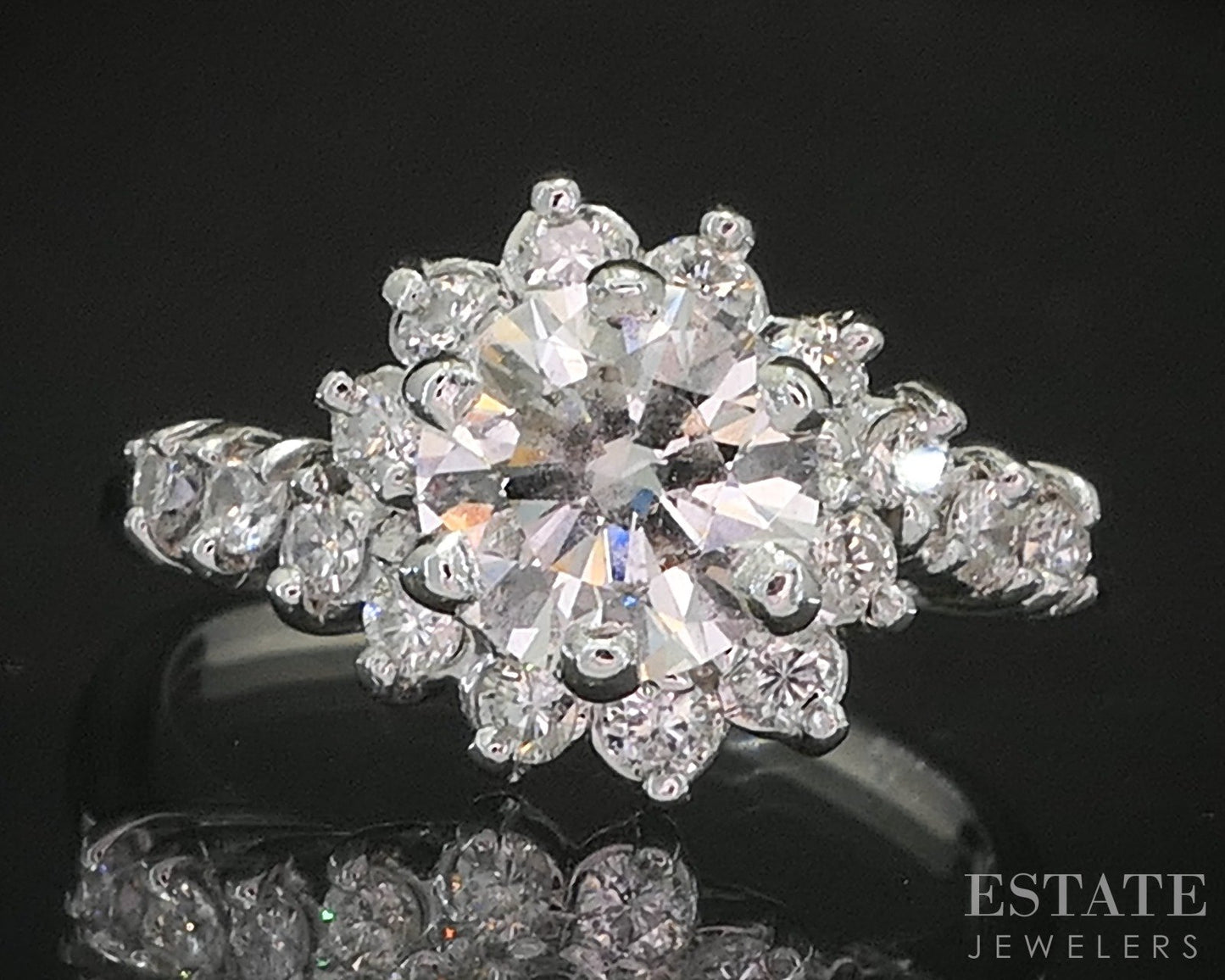 14k White Gold Round Natural 1.28ctw Diamond Engagement Ring 3.8g p18119