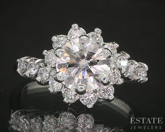 14k White Gold Round Natural 1.28ctw Diamond Engagement Ring 3.8g p18119
