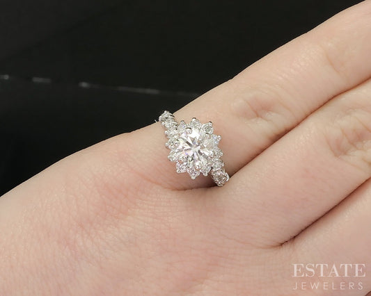 14k White Gold Round Natural 1.28ctw Diamond Engagement Ring 3.8g p18119
