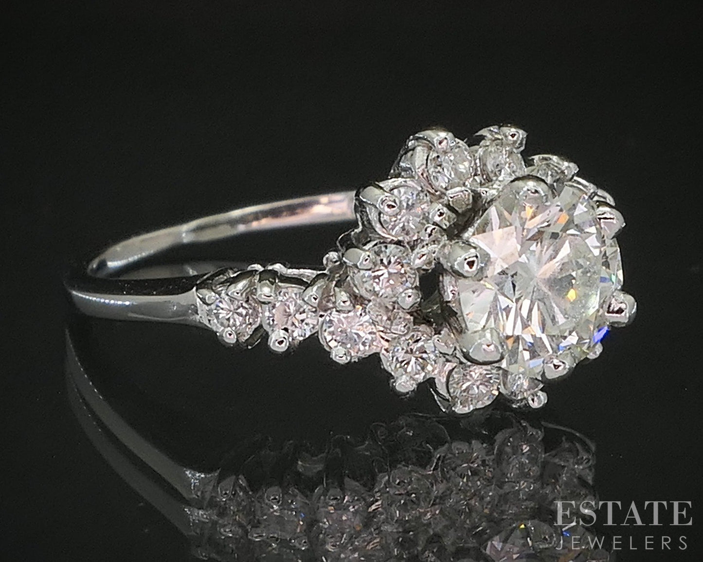 14k White Gold Round Natural 1.28ctw Diamond Engagement Ring 3.8g p18119