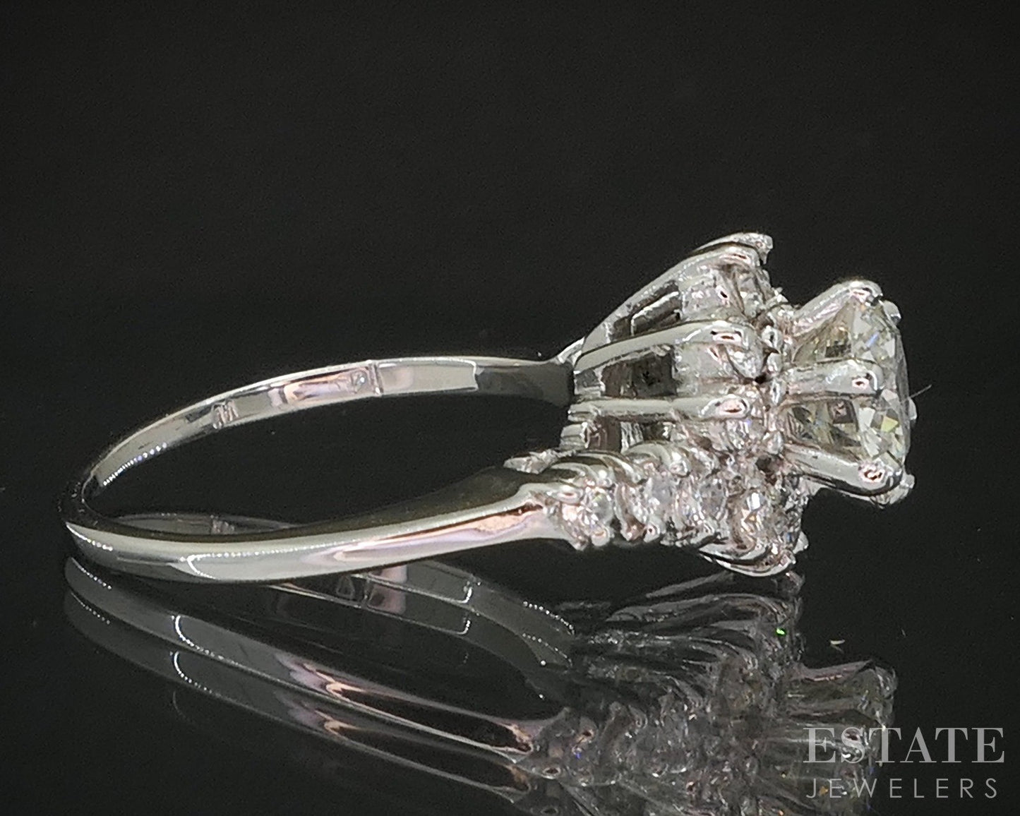 14k White Gold Round Natural 1.28ctw Diamond Engagement Ring 3.8g p18119
