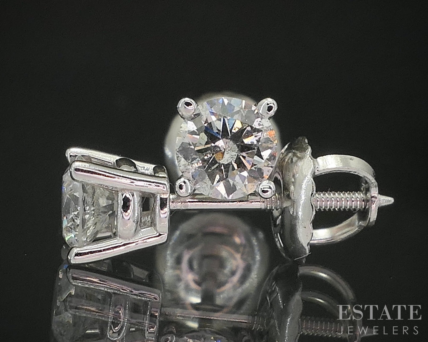 14k White Gold Round Natural .44ctw Diamond Screw Back Earrings p17695