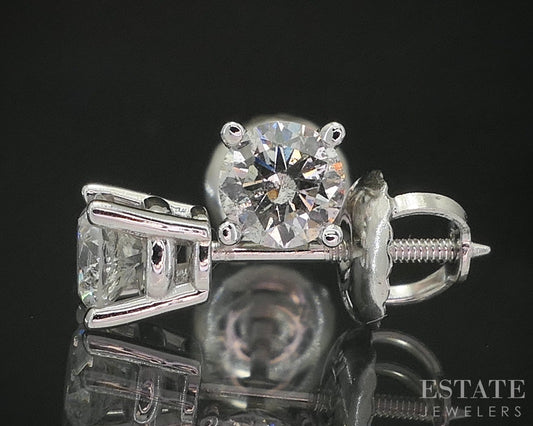 14k White Gold Round Natural .44ctw Diamond Screw Back Earrings p17695