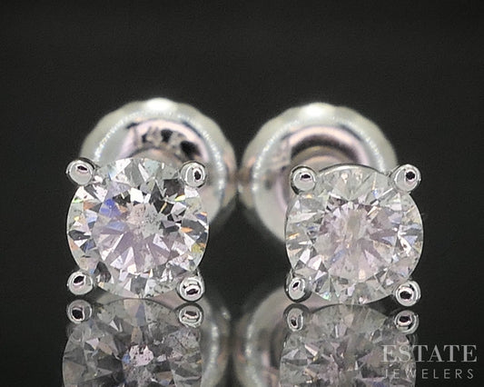 14k White Gold Round Natural .44ctw Diamond Screw Back Earrings p17695