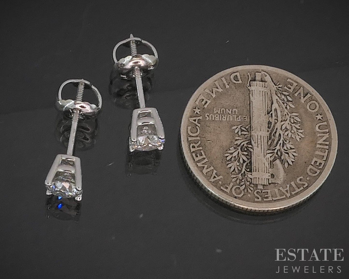 14k White Gold Round Natural .44ctw Diamond Screw Back Earrings p17695