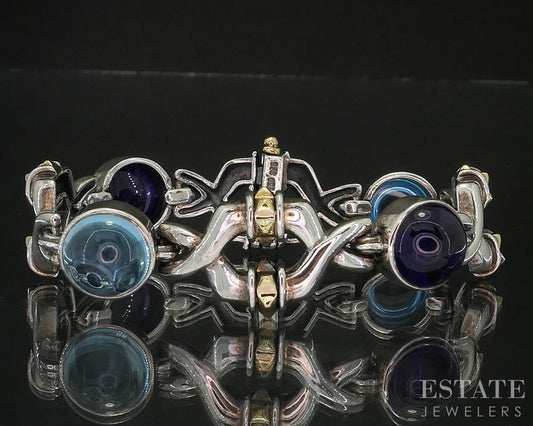 18k & Sterling LAGOS Caviar Natural Amethyst & Blue Topaz Bracelet 43.9g p18151