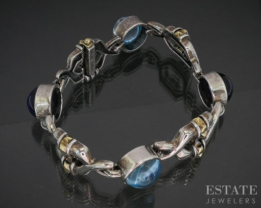 18k & Sterling LAGOS Caviar Natural Amethyst & Blue Topaz Bracelet 43.9g p18151