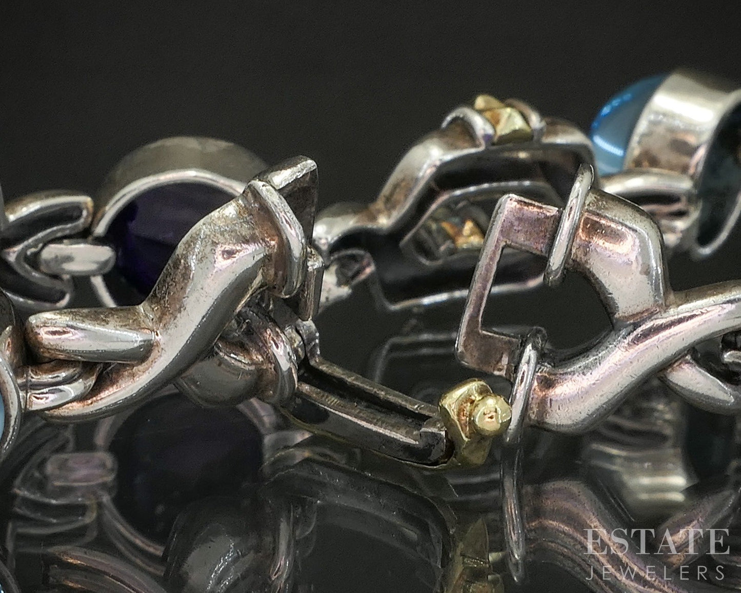 18k & Sterling LAGOS Caviar Natural Amethyst & Blue Topaz Bracelet 43.9g p18151