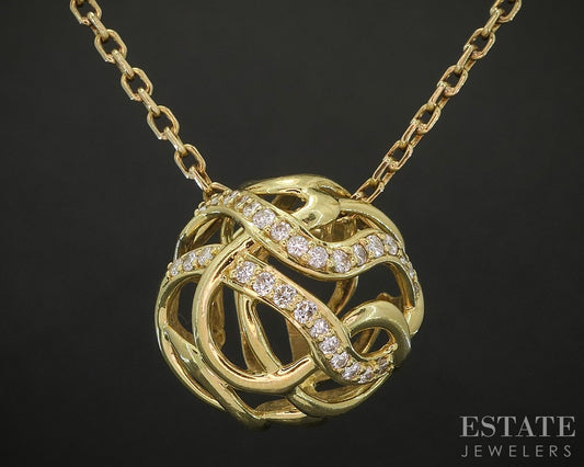 18k Yellow Gold Jose Hess Natural Diamond Open Sphere Necklace 16.9g 20"L p21264