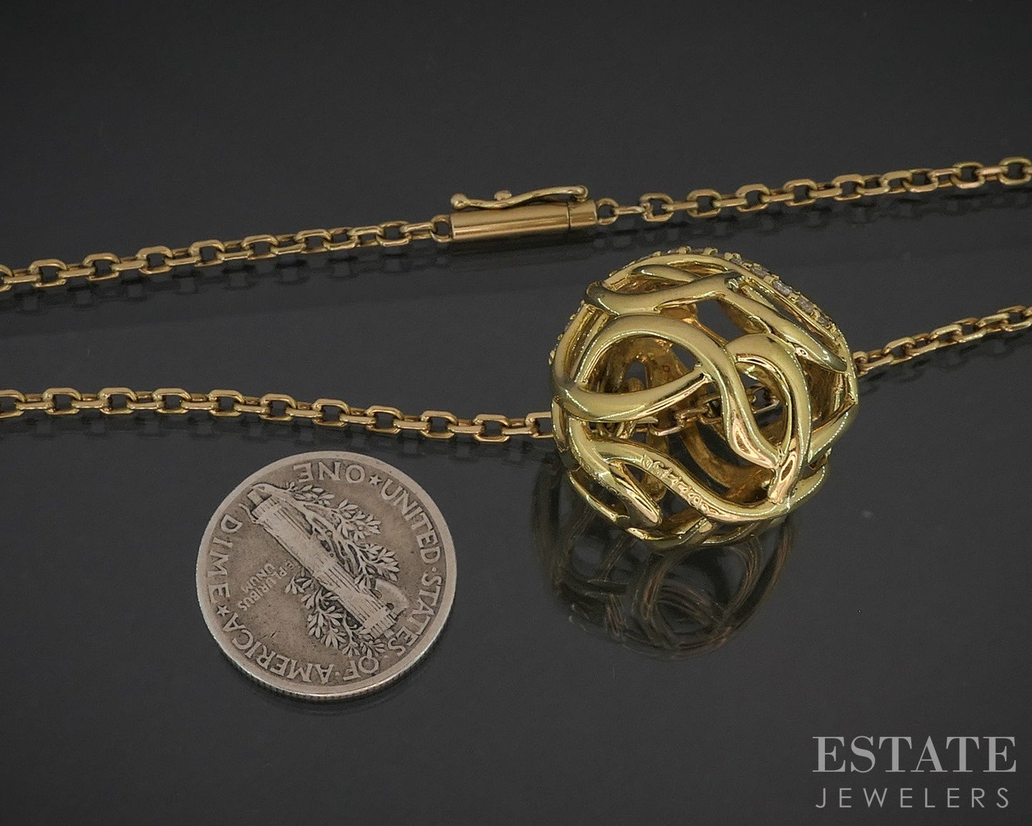18k Yellow Gold Jose Hess Natural Diamond Open Sphere Necklace 16.9g 20"L p21264